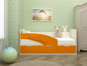 Дельфин-3 Кровать детская 3 ящика без ручек 1.6 Оранжевый глянец в Барабинске - barabinsk.mebel54.com | фото