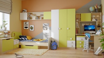 Детская комната Эппл (Зеленый/Белый/корпус Клен) в Барабинске - barabinsk.mebel54.com | фото