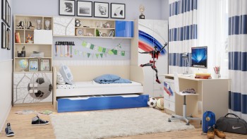Детская комната Футбол ЧМ (Белый/Синий/корпус Клен) в Барабинске - barabinsk.mebel54.com | фото
