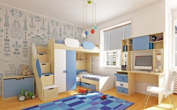 Детская комната Скай (Синий/Белый/корпус Клен) в Барабинске - barabinsk.mebel54.com | фото