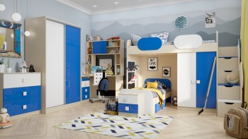 Детская комната Скай Люкс (Синий/Белый/корпус Клен) в Барабинске - barabinsk.mebel54.com | фото