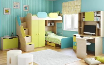 Детская комната Смайли (Желтый/Голубой/Зеленый/корпус Клен) в Барабинске - barabinsk.mebel54.com | фото