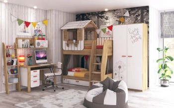 Детская спальня Оливер (Белый/Дуб золотой) в Барабинске - barabinsk.mebel54.com | фото