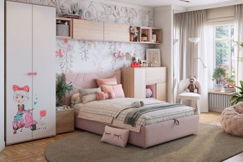 Комплект детской мебели Алина К2 Дуб мария/белый/нежно-розовый велюр в Барабинске - barabinsk.mebel54.com | фото
