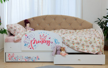 Кровать детская Эльза с бортиком Принцесса Белый/Бежевый в Барабинске - barabinsk.mebel54.com | фото