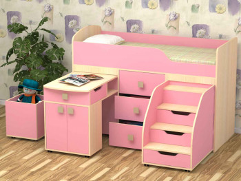 Кровать детская Фея 1.6 Дуб молочный/Розовый в Барабинске - barabinsk.mebel54.com | фото