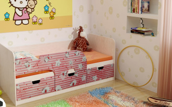 Кровать детская Минима Лего 1,86м с ящиками (дуб атланта/лиловый сад) в Барабинске - barabinsk.mebel54.com | фото