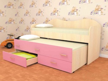 Кровать детская Нимфа двухместная 2.0 Дуб молочный/Розовый в Барабинске - barabinsk.mebel54.com | фото