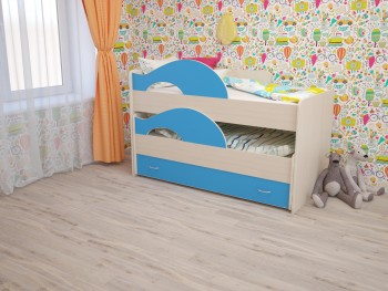 Кровать детская Радуга 1600 Млечный дуб/Голубой в Барабинске - barabinsk.mebel54.com | фото