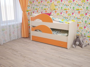 Кровать детская Радуга 1600 Млечный дуб/Оранжевый в Барабинске - barabinsk.mebel54.com | фото