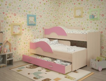 Кровать детская Радуга 1600 Млечный дуб/Розовый в Барабинске - barabinsk.mebel54.com | фото