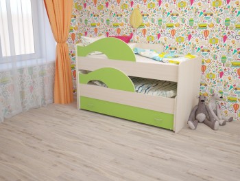 Кровать детская Радуга 1600 Млечный дуб/Салатовый в Барабинске - barabinsk.mebel54.com | фото