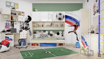 Кровать Футбол ЧМ 1650х750 (Белый/Синий/корпус Клен) в Барабинске - barabinsk.mebel54.com | фото