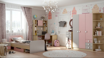 Кровать Грэйси 1650х750 (Розовый/Серый/корпус Клен) в Барабинске - barabinsk.mebel54.com | фото