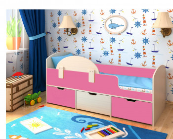 Кровать Малыш-мини Дуб молочный/Розовый в Барабинске - barabinsk.mebel54.com | фото