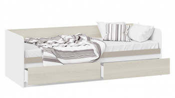 Кровать «Сканди» с 2 ящиками Дуб Гарден/Белый/Глиняный серый в Барабинске - barabinsk.mebel54.com | фото
