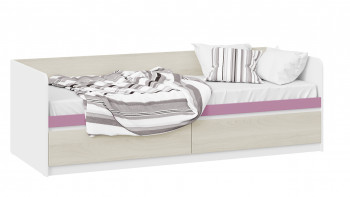 Кровать «Сканди» с 2 ящиками Дуб Гарден/Белый/Лиловый в Барабинске - barabinsk.mebel54.com | фото