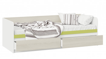 Кровать «Сканди» с 2 ящиками Дуб Гарден/Белый/Зеленый в Барабинске - barabinsk.mebel54.com | фото