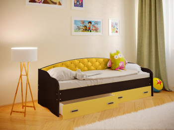 Кровать Софа-7 с мягкой спинкой (800х1900) Венге/Желтый в Барабинске - barabinsk.mebel54.com | фото