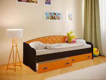 Кровать Софа-7 с мягкой спинкой (800х1900) Венге/Оранжевый в Барабинске - barabinsk.mebel54.com | фото