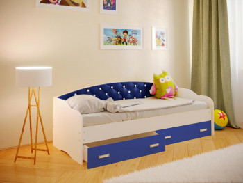 Кровать Софа-7 с мягкой спинкой со стразами (800х1900) Белый/Синий в Барабинске - barabinsk.mebel54.com | фото