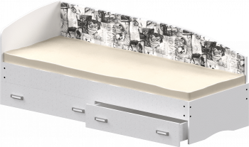 Кровать Софа-9 с мягкой спинкой с рисунком Милана (900х1900) Белый в Барабинске - barabinsk.mebel54.com | фото