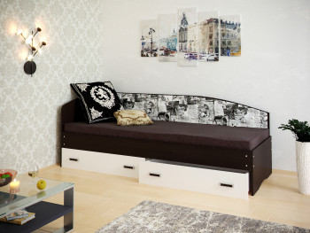 Кровать Софа-9 с мягкой спинкой с рисунком Милана (900х1900) Венге/Белый в Барабинске - barabinsk.mebel54.com | фото