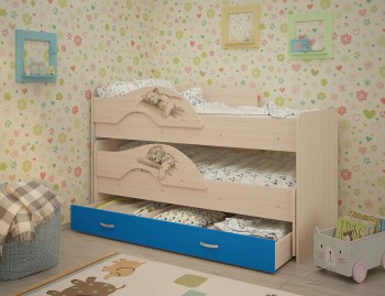 Кровать выкатная Радуга-Сафари детская 1600 Млечный дуб/Голубой в Барабинске - barabinsk.mebel54.com | фото