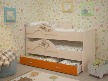 Кровать выкатная Радуга-Сафари детская 1600 Млечный дуб/Оранжевый в Барабинске - barabinsk.mebel54.com | фото