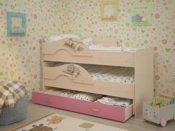 Кровать выкатная Радуга-Сафари детская 1600 Млечный дуб/Розовый в Барабинске - barabinsk.mebel54.com | фото