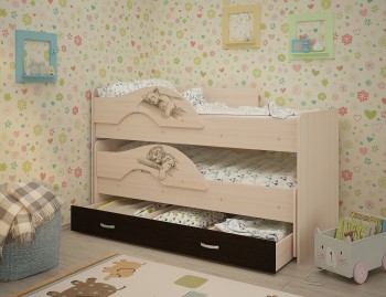 Кровать выкатная Радуга-Сафари детская 1600 Млечный дуб/Венге в Барабинске - barabinsk.mebel54.com | фото