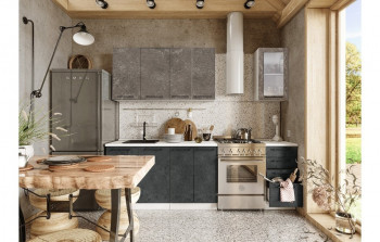 Кухонный гарнитур Нувель 1800мм белый/бетон коричневый/бетон черный в Барабинске - barabinsk.mebel54.com | фото