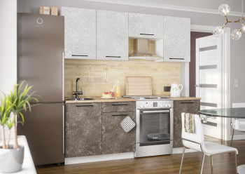 Кухонный гарнитур Нувель 2100мм белый/бетон коричневый в Барабинске - barabinsk.mebel54.com | фото