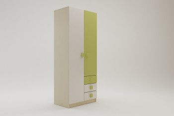 Шкаф 2-х створчатый с ящиками Эппл (Зеленый/Белый/корпус Клен) в Барабинске - barabinsk.mebel54.com | фото