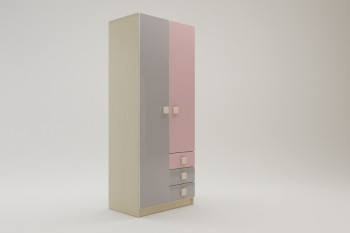 Шкаф 2-х створчатый с ящиками Грэйси (Розовый/Серый/корпус Клен) в Барабинске - barabinsk.mebel54.com | фото