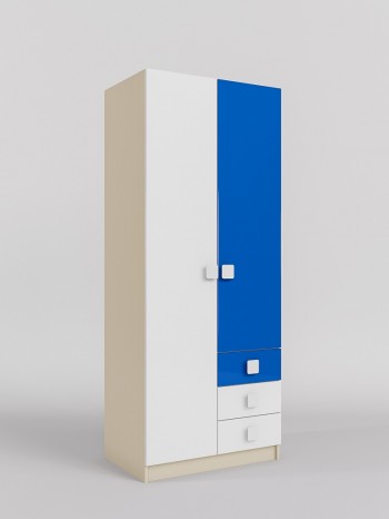 Шкаф 2-х створчатый с ящиками Скай люкс (Синий/Белый/корпус Клен) в Барабинске - barabinsk.mebel54.com | фото