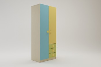 Шкаф 2-х створчатый с ящиками Смайли (Желтый/Голубой/Зеленый/корпус Клен) в Барабинске - barabinsk.mebel54.com | фото