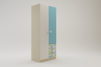 Шкаф 2-х створчатый с ящиками Твит (Белый/Зеленый/корпус Клен) в Барабинске - barabinsk.mebel54.com | фото