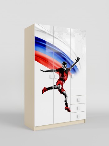 Шкаф 3-х створчатый с ящиками Футбол ЧМ (Белый/корпус Клен) в Барабинске - barabinsk.mebel54.com | фото