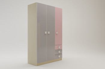 Шкаф 3-х створчатый с ящиками Грэйси (Розовый/Серый/корпус Клен) в Барабинске - barabinsk.mebel54.com | фото