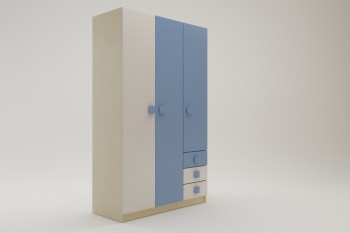 Шкаф 3-х створчатый с ящиками Скай (Синий/Белый/корпус Клен) в Барабинске - barabinsk.mebel54.com | фото