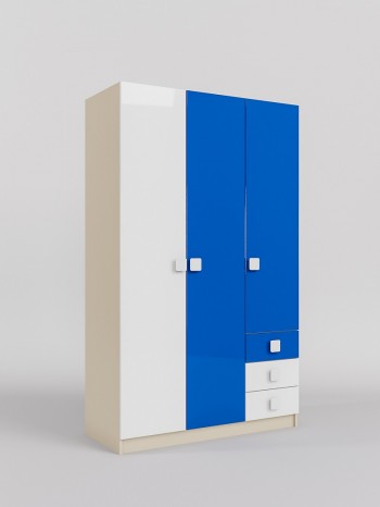 Шкаф 3-х створчатый с ящиками Скай люкс (Синий/Белый/корпус Клен) в Барабинске - barabinsk.mebel54.com | фото