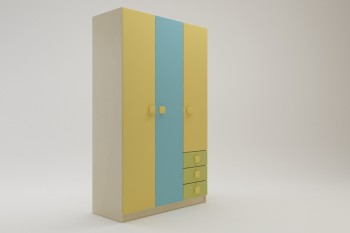 Шкаф 3-х створчатый с ящиками Смайли (Желтый/Голубой/Зеленый/корпус Клен) в Барабинске - barabinsk.mebel54.com | фото