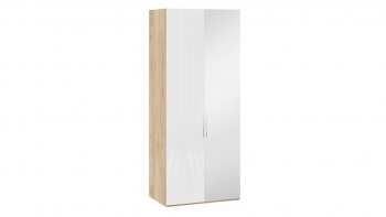 Шкаф для одежды с 1 глухой и 1 зеркальной дверями правый «Эмбер» Яблоня Беллуно/Белый глянец в Барабинске - barabinsk.mebel54.com | фото