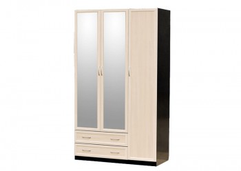 Шкаф для платья и белья 3-х дверный с профилем МДФ с 2 малыми зеркалами Венге/Дуб выбеленный в Барабинске - barabinsk.mebel54.com | фото