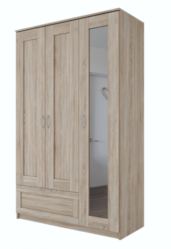 Шкаф трехдверный Сириус с зеркалом и 1 ящиком дуб сонома в Барабинске - barabinsk.mebel54.com | фото