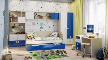 Система хранения над кроватью Скай люкс (Синий/Белый/корпус Клен) в Барабинске - barabinsk.mebel54.com | фото